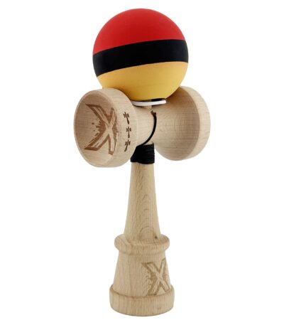 Kendama X Originala, Profesionala, Flippy, Cupe Mari KING SIZE V3, Rubber Grip, Gaura in Baza, Rulment Metalic, din lemn 18 cm, Ata 62/65 cm, Gradient Negru